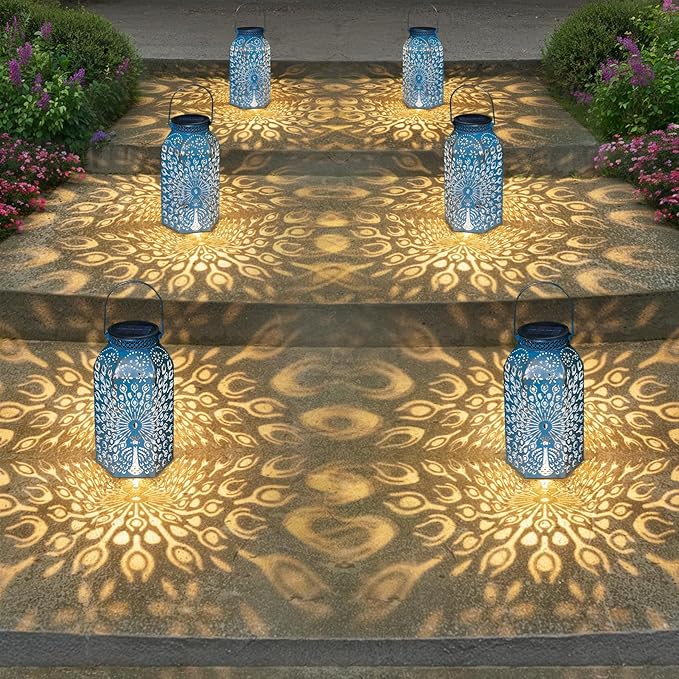 Outdoor Solar Lanterns Waterproof Peacock Garden Gifts Women Mom, Big Solar Lights, Garden Decor, Yard Art, Outside, Patio Ornaments, Birthday, Mothers' Day Birthday Gifts (2Pack, Blue Gold