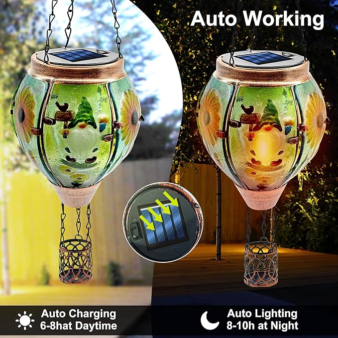 Solar Hot Air Balloon Lantern with Flame, Solar Hot Air Balloon Waterproof Lantern for Garden Farmhouse Decoration (GardenGnome)
