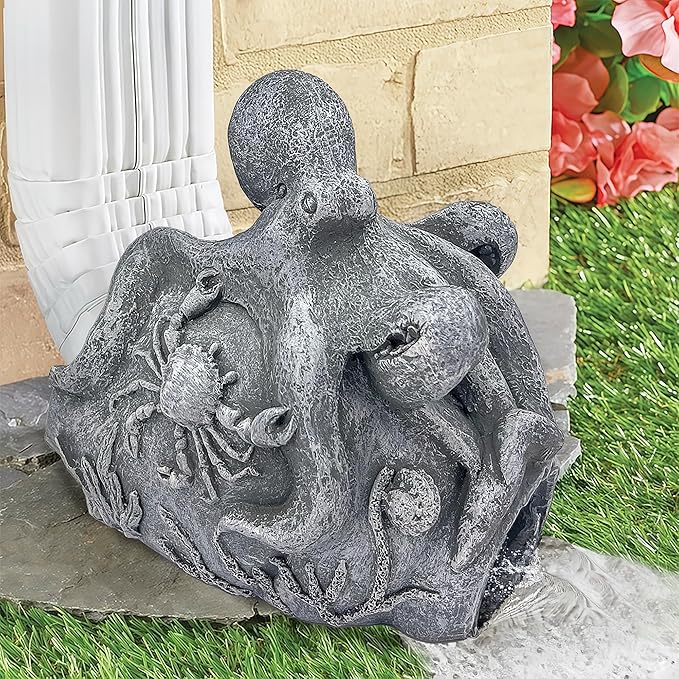 Real Octopus Sculpture Gutter Downspout Extender,Garden Statue Ornament,Decor Downspout Diverter,Perfect Rain Diverter for 3"x4" Downspouts, Eco-Friendly Resin,Perfect Outdoor Decor Gift