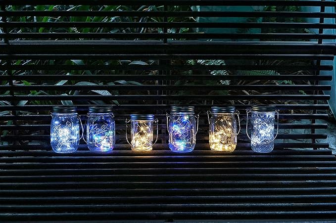 Decorman Solar Mason Jar Lights, 10 Pack 30 LED Fairy Star Firefly String Lids Lights with 10 Hangers for Patio Yard Garden Party Wedding Christmas Decoration(Jars Not Included) (10 Pack, Warm White)