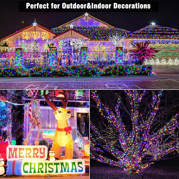 33ft Christmas Lights Outdoor Waterproof, 100 LED String Lights for Bedroom Clear Wire with 8 Modes, Plug in Twinkle Fairy String Light for Indoor Outdoor Home Party Garden Decorations, Multicolor
