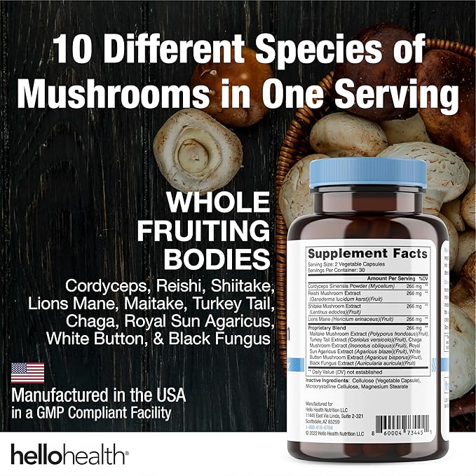 Happy Brain Mushroom Complex Nootropics Brain 10 Mushroom 60 ct