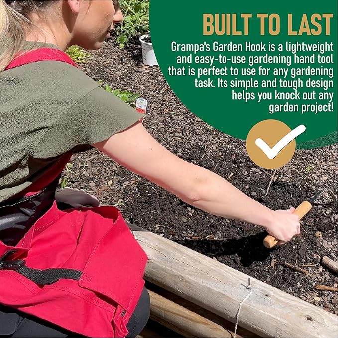 Grampa's Garden Hook - Weed Puller Tool & Gardening Hand Cultivator - Versatile Tool That Functions as a Cultivator, Hand Tiller, Weeder, & Edging Tool - Lightweight & Durable to Use