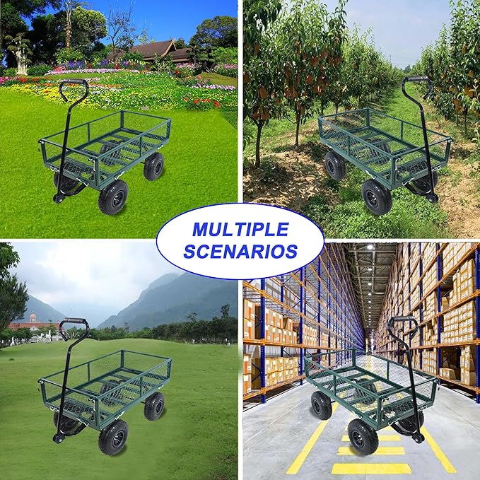Heavy Duty 400 Lbs Capacity Mesh Steel Garden Cart Folding Utility Wagon with Removable Sides Multi-Purpose