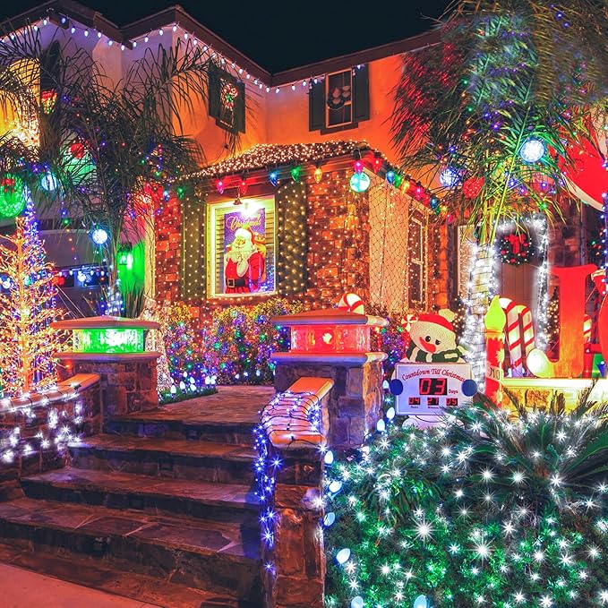 KNONEW 600ft 1500 LED String Lights Outdoor Christmas Lights 8 Modes & Timer Fairy Light Plug in Waterproof LED String Lights for Xmas Yard Tree Wedding Party Holiday Decorations (Cool White)