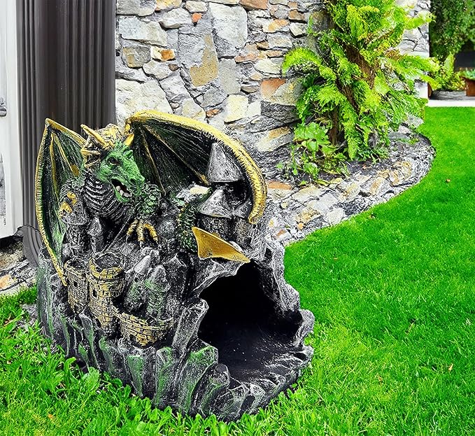Magical Dragon Statue Gutter Downspout Extender, Garden Ornament, Decor Downspout Diverter, Perfect Rain Diverter for 3"x4" Downspouts, Eco-Friendly Resin, Perfect Outdoor Decor Gift