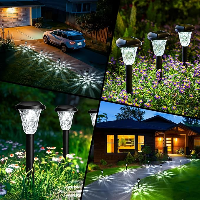GIGALUMI Solar Outdoor Lights,Solar Lights Outdoor Waterproof 8 Pack,Cool White Pathway for Outside, Powered Garden Decoration for Pathway,Patio,Lawn,Yard