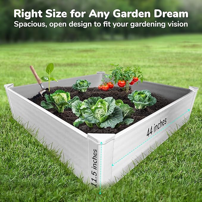 Raised Garden Bed - 4x4 ft Planter Box - White HDPE - No Tools Needed - DIY Kit for Urban Gardening, Flowers, Herbs & Vegetables - Made in The USA