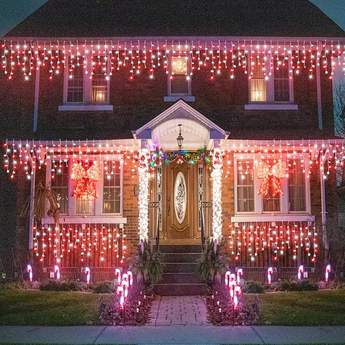 33ft Icicle Lights for Outside, Red and White Christmas Lights Outdoor Indoor, 400 LED Twinkle String Light with 75 Drops Short Curtain Light for Thanksgiving Room Home Wall Bedroom Window Decoration