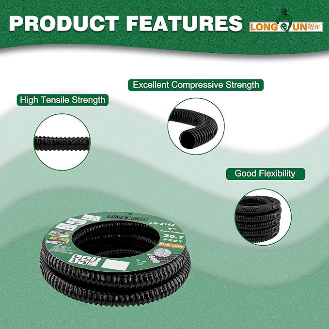 1" Dia. Corrugated Pond Tubing 1-Inch ID, 20.6 FT Length, Black PVC Kinkproof Strong Flex Tubing with Pipe Fittings, Aquarium, Pond Waterfall, Garden Pond Pump Drainage Tube