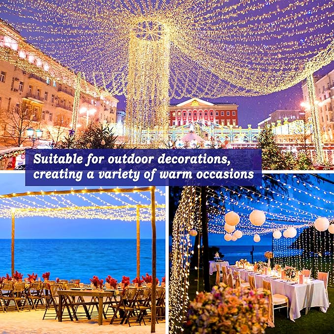 KNONEW 197FT 500 LED Christmas Lights Outdoor String Lights 8 Modes & Memory Fairy Light Plug in Waterproof LED String Lights for Xmas Yard Tree Wedding Party Holiday Decorations (Warm White)