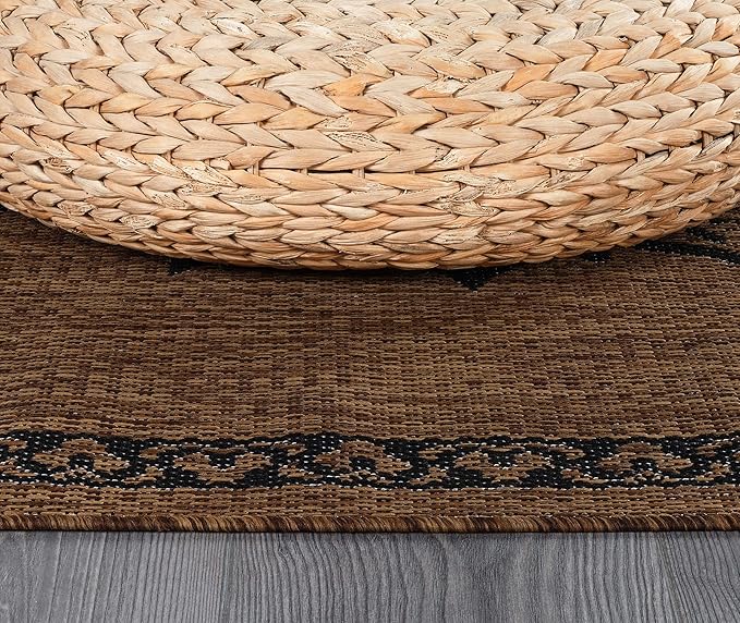 CAMILSON Outdoor Rug, 9x12 Medallion Nut Brown Black Modern Area Rugs for Large Indoor and Outdoor Patios, Kitchen and Hallway Mats, Washable Porch Deck Outside Carpet (Nut Brown Black, 9 x 12)