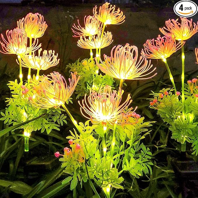 SmilingTown Solar Lights with Light-up Flowers and Stems Outdoor Pathway Decorative Lights Solar Powered Waterproof Lights for Yard Patio Lawn Garden 4 Pack