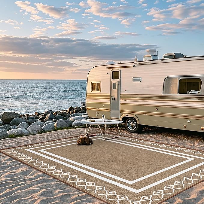 Outdoor Patio Rug, Outside Rectangular Carpet, Moroccan Geometric Rugs, Washable Large Indoor Outdoor Rug 8x10 Mats for RV, Picnic, Backyard, Deck, Balcony, Porch, Beach