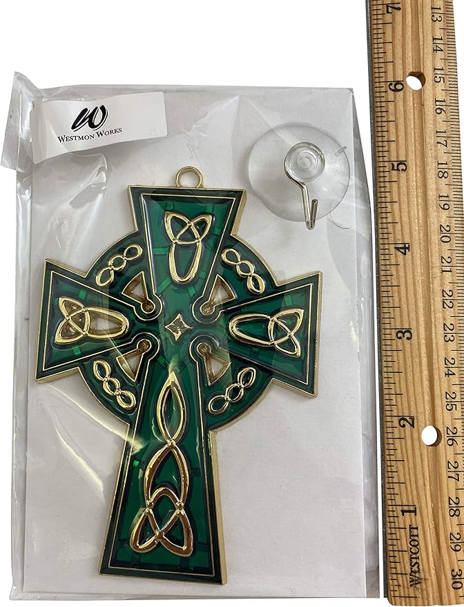 Celtic Cross Suncatcher Irish Sun Catcher Window Decoration with Suction Cup and Hook, 4 1/2 Inches