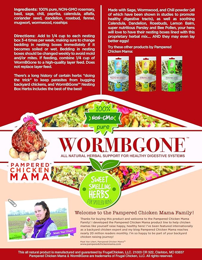 Non-GMO Backyard Chicken Nesting Herbs (4 lb) - Naturally Keep A Clean Coop Your Hens Will Love - Chicken Supplies and Feed WormBGone