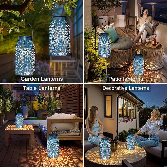 Outdoor Solar Lanterns Waterproof Peacock Garden Gifts Women Mom, Big Solar Lights, Garden Decor, Yard Art, Outside, Patio Ornaments, Birthday, Mothers' Day Birthday Gifts (2Pack, Blue Gold