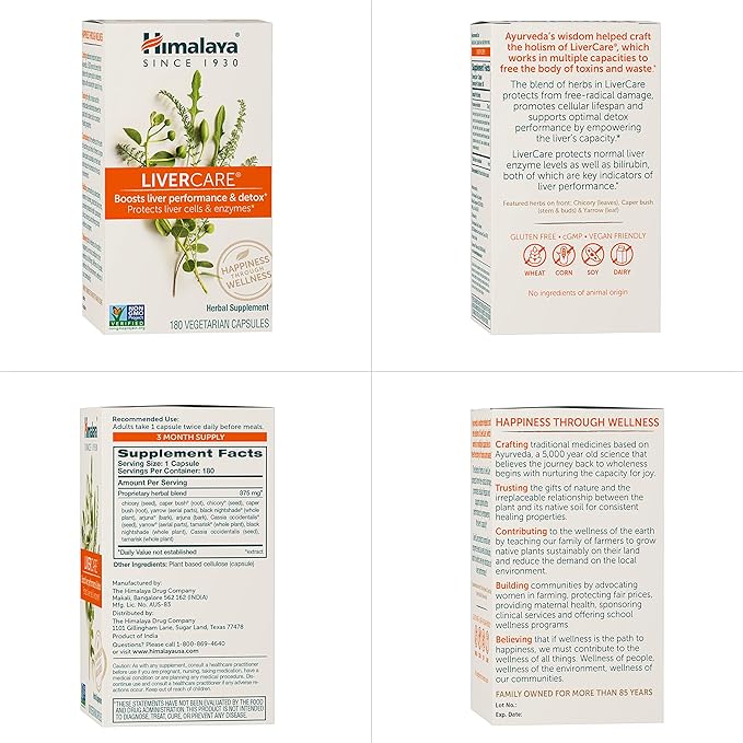 Himalaya LiverCare Herbal Supplement, Liver Cleanse 375 mg, 180 Capsules, 2 Pack, 180 Day