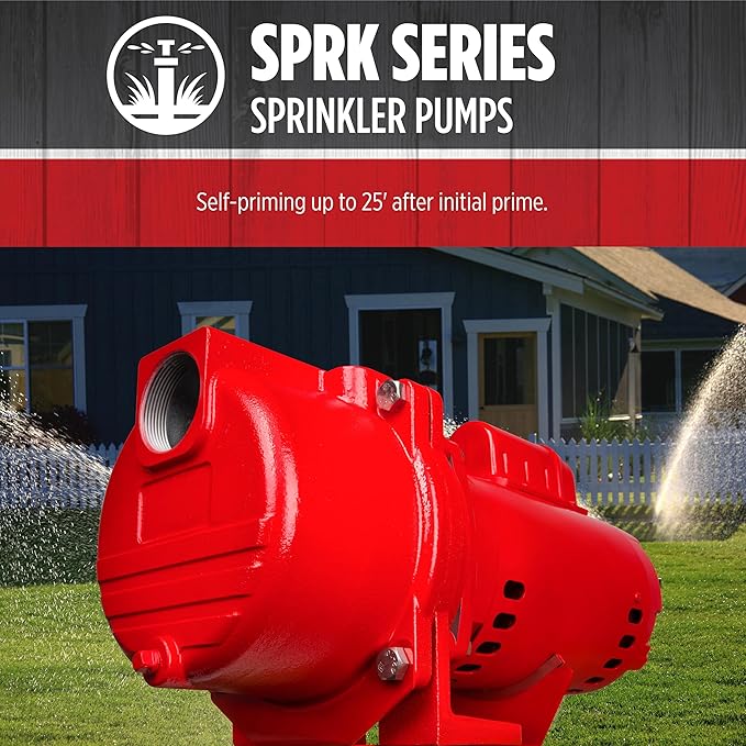 Red Lion RL-SPRK200 230 Volt, 2 HP, 76 GPM Cast Iron Sprinkler/Irrigation Pump with Thermoplastic Impeller, Red, 97102001