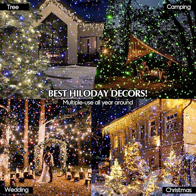 Laser Christmas Projector Lights Outdoor, 3 Color Laser Projector Light, Moving Firefly Lights Show w/Remote & Timer, Waterproof Holiday Christmas Decorations for Garden Yard Party Wedding Home Decor