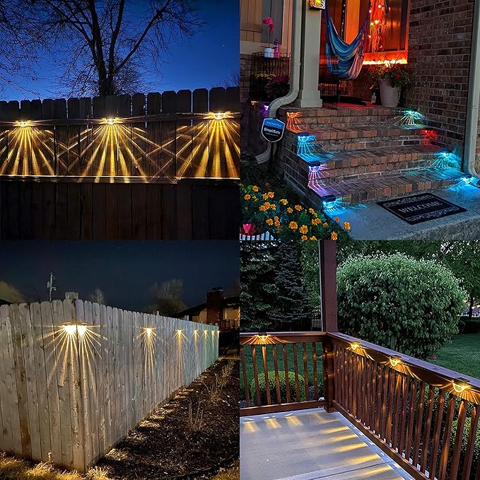 Solar Lights Outdoor, Solar Deck Lights, 6 Pack Solar Fence Step Lights Outdoor Waterproof LED for Outside Patio Stairs Yard Garden Backyard Decor, 10 Lumens,Warm White/Color Changing Lighting
