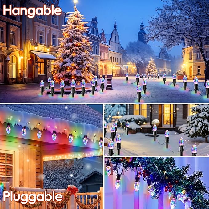 Upgraded 45FT C9 Christmas Pathway Lights Outdoor, 40 C9 LED Bulbs with Stakes, Extendable Waterproof Christmas Lights for Walkway Driveway House Garden Decorations - Multicolor