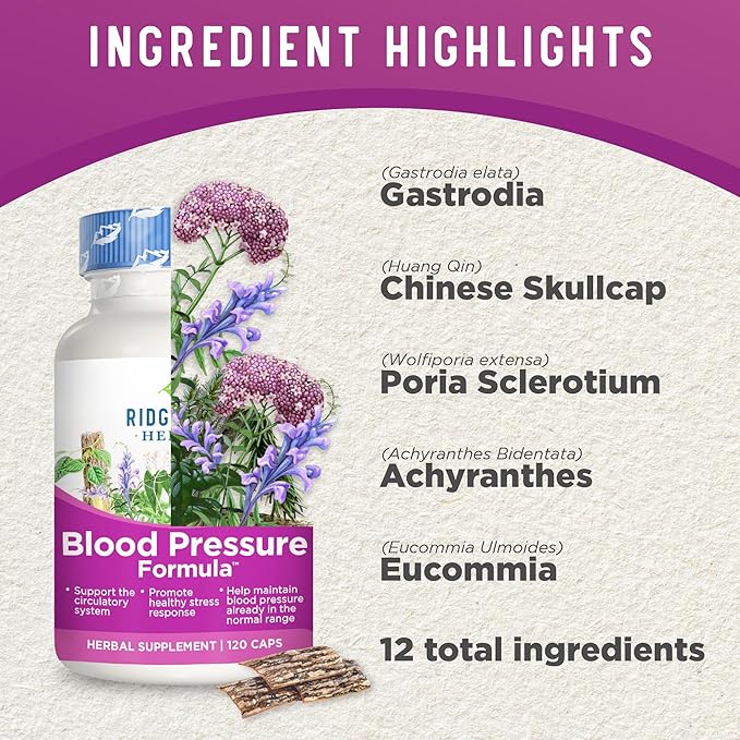 RidgeCrest Herbals Blood Pressure Herbal Formula, 12 Herbs, (120 Count)