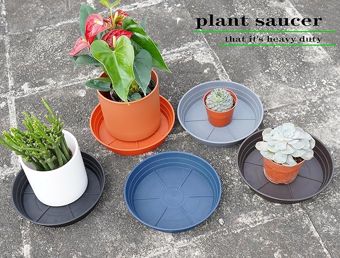 4 Packs 6 Inches Plant Saucer Drip Trays, Round Plastic Plant Pot Saucers Flower Pot Tray for Indoor Outdoor
