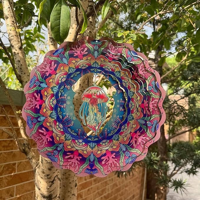 Jellyfish Wind Spinners Hanging Metal Wind Spinner for Outdoor & Indoor Decorations, Outdoor Decoration Wind Sculptures Art Decoration The for Family and friends12 inch