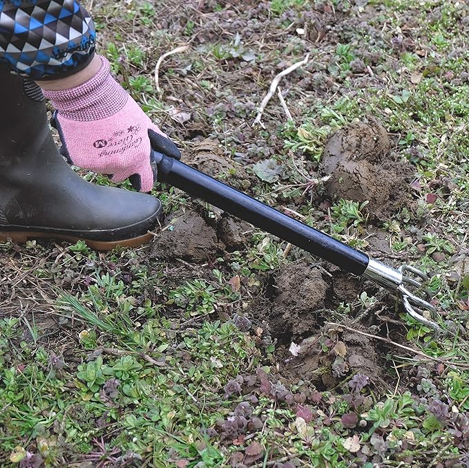 Japanese Garden Rake Cultivator Long Handle 19" Heavy Duty Japanese Steel 4 Claw Wood Handle, Made in Japan, Hand Cultivator Tool for Digging, Weeding, Cultivating, Silver