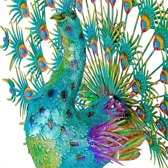 Alpine Corporation HEH376 Jumbo Sized Iron Majestic Peacock Decor, Elegant Garden & Patio Bird Statue, 55" H, Green