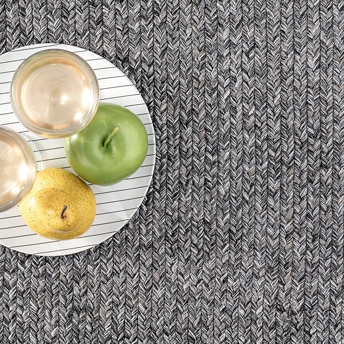 nuLOOM 2' x 16' Solid Hand Braided Indoor/Outdoor Area Rug, Pet-Friendly, High Traffic, Weather Resistant, for Patio, Balcony, Bedroom, Living, Dining Room, Wynn Charcoal