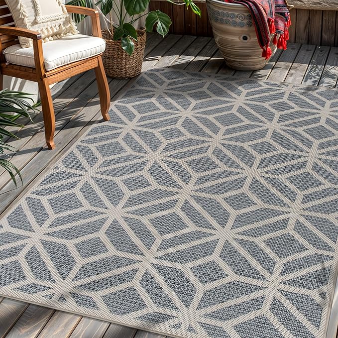 Rugshop Contemporary Geometric Indoor/Outdoor Area Rug 4' X 6' Blue