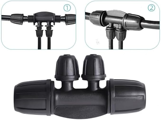 1/2 Inch to 1/4 Inch Tubing Irrigation Fittings for (1/2'' ID x 0.60''-0.63'' OD) 16mm Drip Tubing,Locked Barbed Tee Connectors, Anti-Drop Quality Fitting Barbed Tee 4-Way (Black-10)