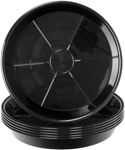6 Pack Plant Saucer Drip Tray 7 8 inch, Plant Drainage Trays, Heavy Sturdy Plastic Planter Flower Pot Saucers for Indoor Outdoor Garden, Plant Water Drip Trays for pots (8", Black)