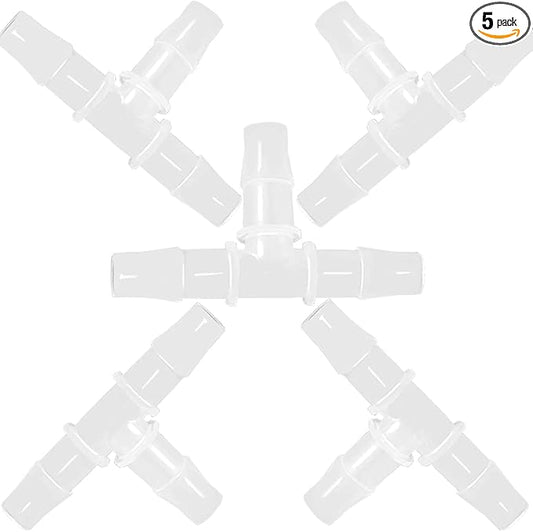 1" Tee Fitting Equal Barb 3 Way Hose Barb Fitting Splicer Joint Mender Adapter Union Fitting for Fuel Gas Liquid Air (Pack of 5)