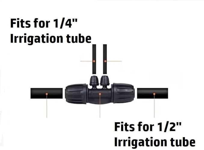 1/2 Inch to 1/4 Inch Tubing Irrigation Fittings for (1/2'' ID x 0.60''-0.63'' OD) 16mm Drip Tubing,Locked Barbed Tee Connectors, Anti-Drop Quality Fitting Barbed Tee 4-Way (Black-10)