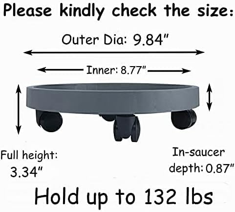 WanderingDonkey 2 Pack of 9.8 Inch Heavy Duty Plant Caddy with Wheels,Rolling Plant Stand Pot Trolley, Potted Flower Mover Dolly with Casters Round Coaster for Indoor Outdoor, Brown