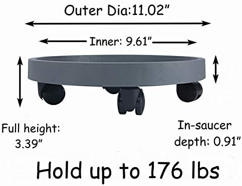 2 Pack of 11 Inch Heavy Duty Plant Caddy with Wheels,Rolling Plant Stand Pot Trolley,Wheeled Planter Saucer Tray,Potted Flower Mover Dolly with Casters Round Coaster for Indoor Outdoor