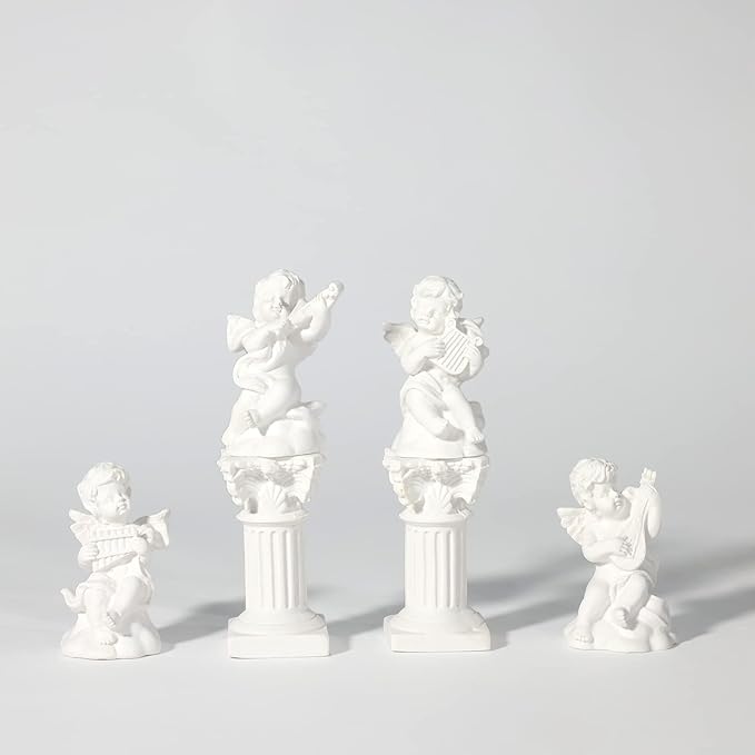 LIYAOLI 4pcs 2.7'' Cherub Decor & 2pcs Roman Decorative Columns Props Shooting,Little Angel Statues for Home Decor Adorable Music Small Angel Figurines