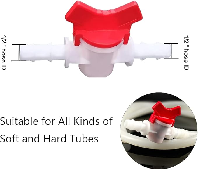1/2“ Hose Barbed Ball Valve Drip Irrigation Ball Valve Shut Off Switch for Drip Irrigation and Aquariums（Pack of 5）