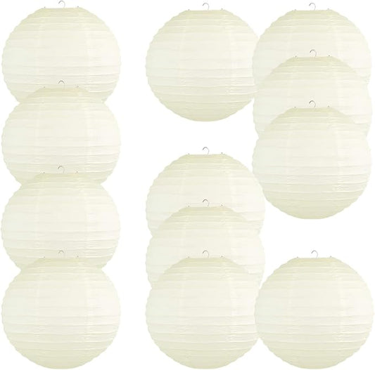 Chinese Style Paper Lanterns, Set of 12, Suitable for Party Decoration (Ivory, 12in)