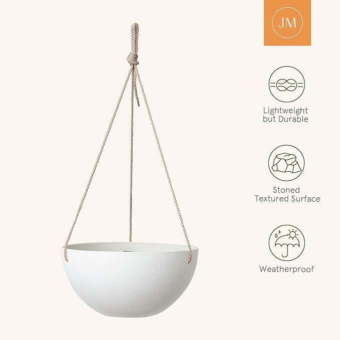 LA Jolie Muse Hanging Planter - 10 Inch Hanging Planters for Indoor Plants, Hanging Pots for Plants Indoor Outdoor, Set of 2, White