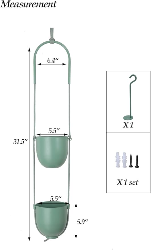 Metal Hanging Planters 2 Tiers Indoor Outdoor Modern Plant Hangers Wall Ceiling Hanging Flower Pots Baskets Kitchen Room Decor(Green)