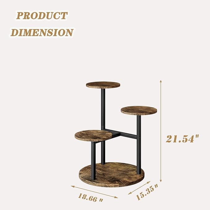 Plant Stand Indoor 4 Tier 5 Potted Multiple Flower Pot Holder for Patio Garden Balcony Living Room Corner (4 Tier Black+Rustic Brown)