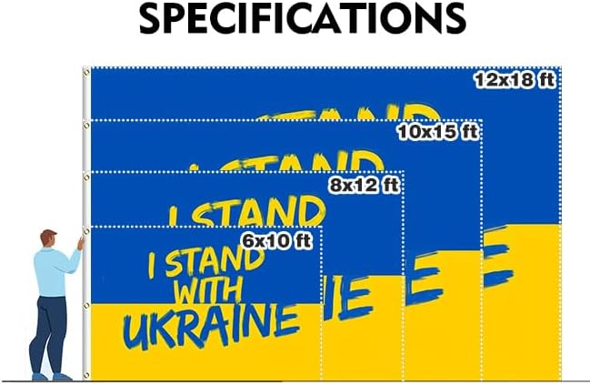 I Stand with Ukraine Flag Extra Large Flag 8x12FT Giant Ukrainian National Polyester Banner With 3 Grommets Fade Resistant Vivid Color For Patriotic Festival Events Party Decoration