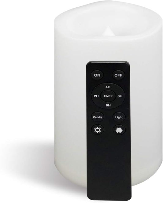 CANDLE CHOICE Waterproof Outdoor Battery Operated Flameless Candle Remote Timer Large Tall White Plastic Realistic Flickering Electric LED Pillar Lantern Garden Wedding Christmas Decorations 4”Dx6”H