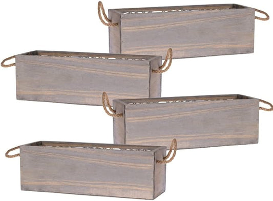 Wooden Planter Box with Handle, Rustic Barn Wood, Plastic Liner l Garden Decor l Restaurant and Wedding Decorations l Wedding Table Centerpiece (12x4 w Handle Set of 4, Natural)