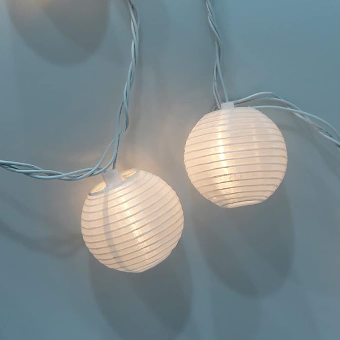 Lantern String Lights, 8.5 Ft Indoor Decor Light with 10 Waterproof Nylon Lantern, 8" Spacing Hanging Globe Light Set UL Certified Plug-in Connectable Decorative Lights for Indoor & Outdoor (White)