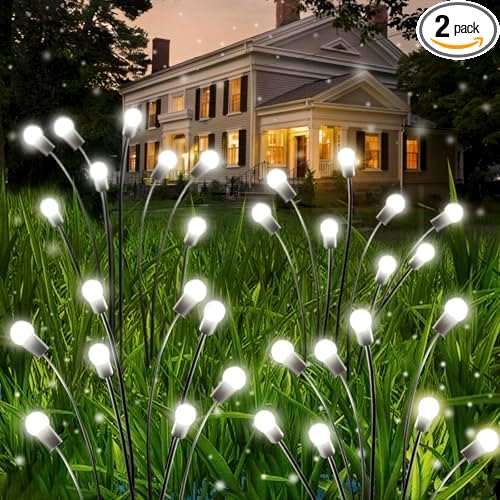 OZS Upgraded 2Pack Total 16LED Solar Christmas Lights - Solar Garden Lights Outdoor, Solar Firefly Lights, Sway by Wind, Solar Lights Outdoor Waterproof for Pathway Christmas Decoration(Cool White)